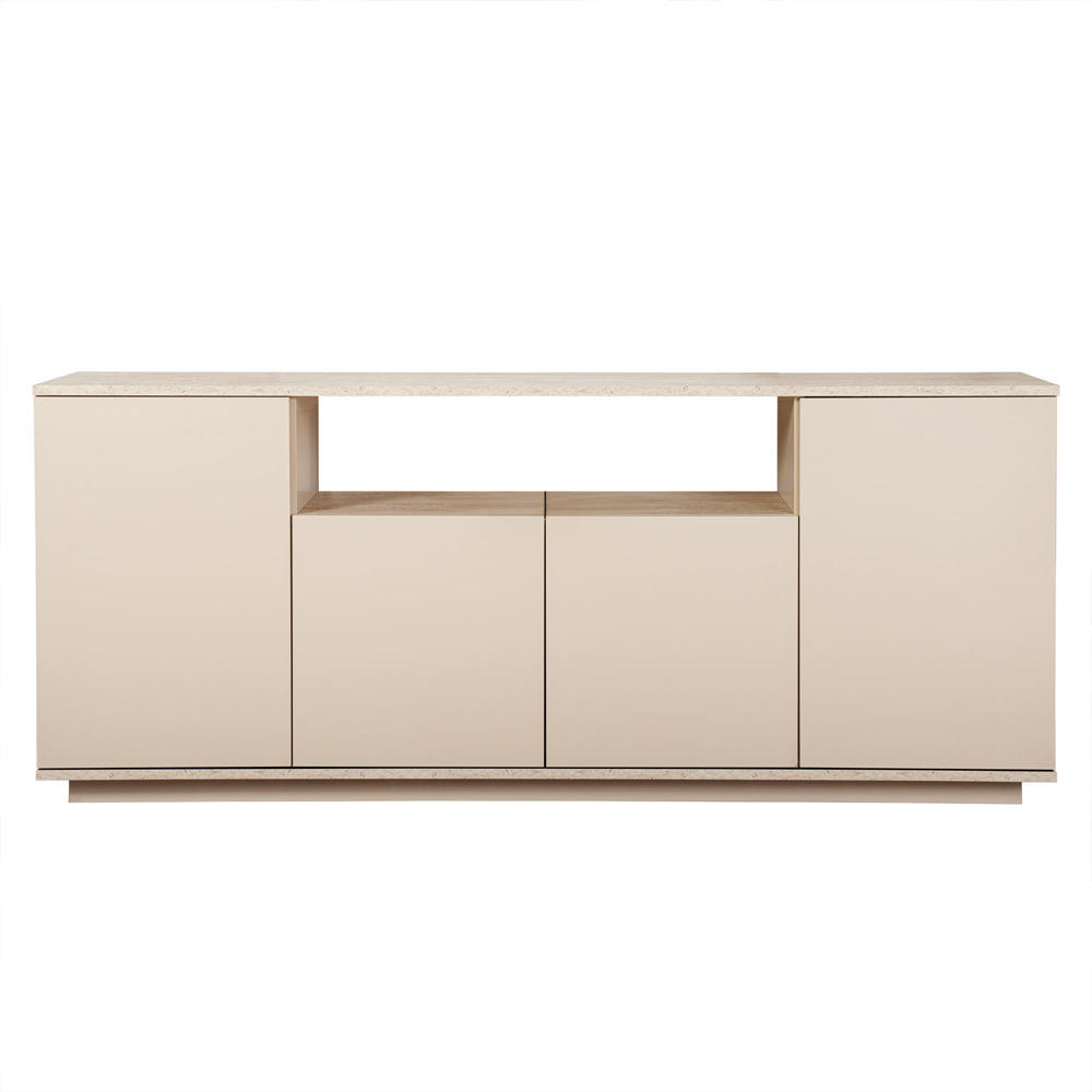 Arista Wooden Console Table in Mink and Travertine Marble Effect
