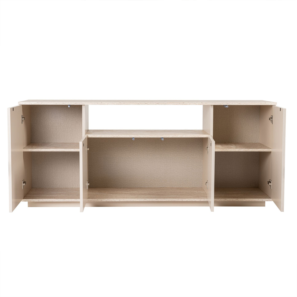 Arista Wooden Console Table in Mink and Travertine Marble Effect