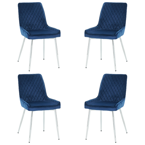Ariya Set Of 4 Velvet Fabric Dining Chairs In Blue
