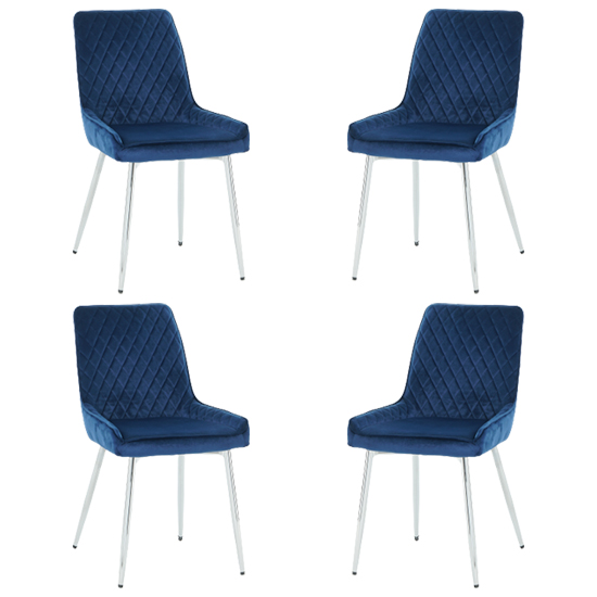Ariya Set Of 4 Velvet Fabric Dining Chairs In Blue