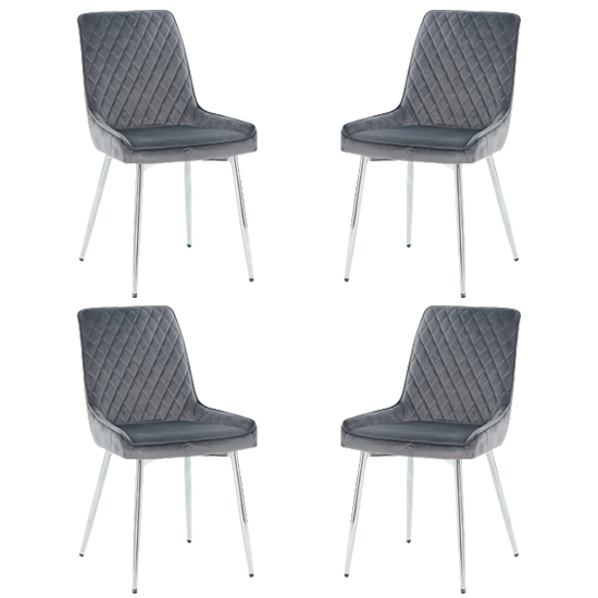 Ariya Set Of 4 Velvet Fabric Dining Chairs In Dark Grey