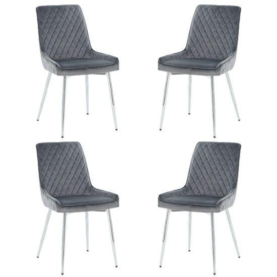 Ariya Set Of 4 Velvet Fabric Dining Chairs In Dark Grey