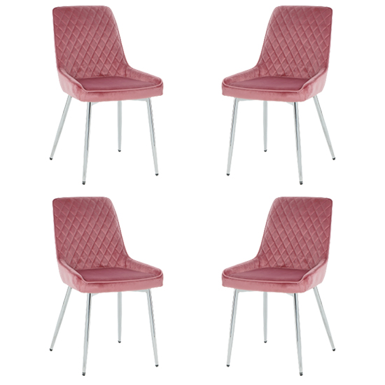 Ariya Set Of 4 Velvet Fabric Dining Chairs In Pink_1