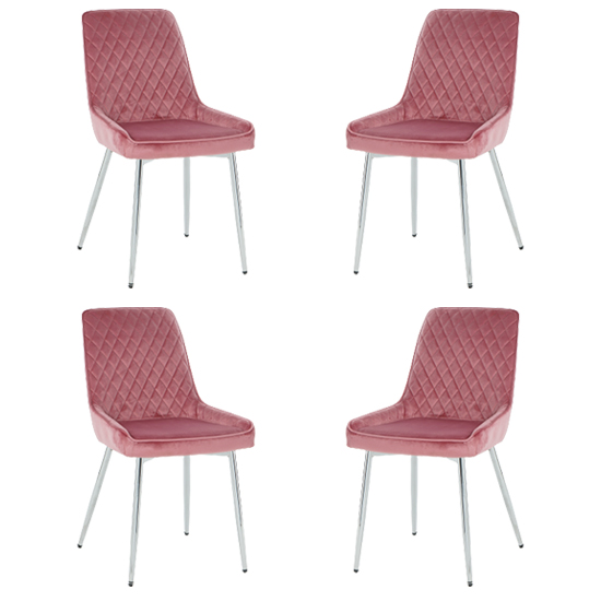 Ariya Set Of 4 Velvet Fabric Dining Chairs In Pink