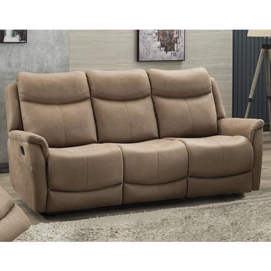 Product photograph of Arizones Fabric 3 Seater Fixed Sofa In Caramel from Furniture in Fashion