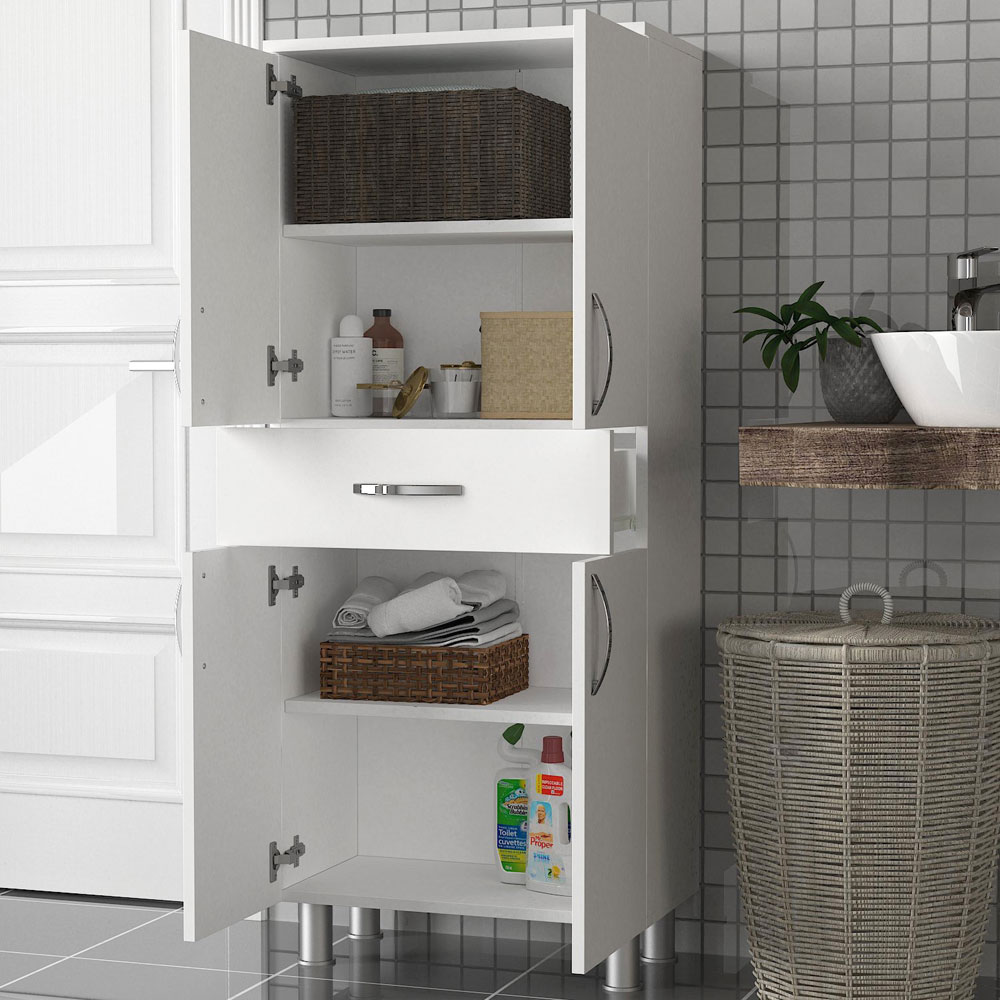 Arizona Wooden Bathroom Storage Cabinet with 4 Doors in White