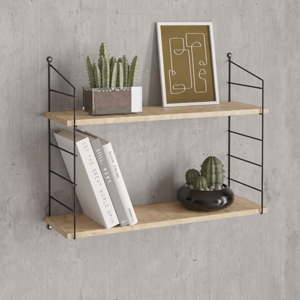 Arizona Wooden Wall Shelf with 2 Shelves in Oak