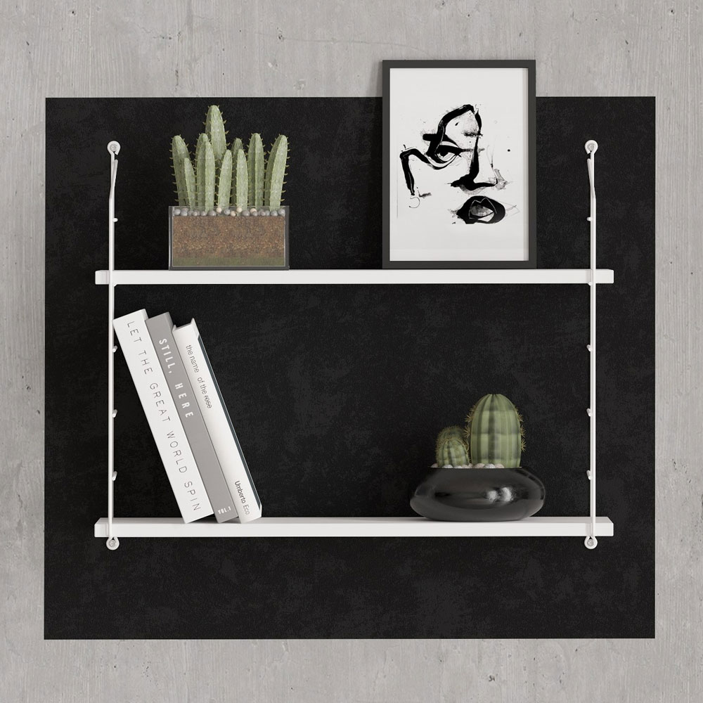 Arizona Wooden Wall Shelf with 2 Shelves in Shiny White