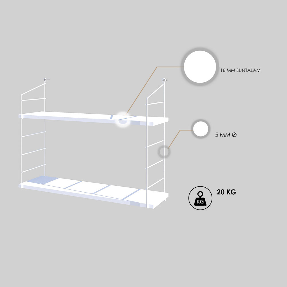 Arizona Wooden Wall Shelf with 2 Shelves in Shiny White