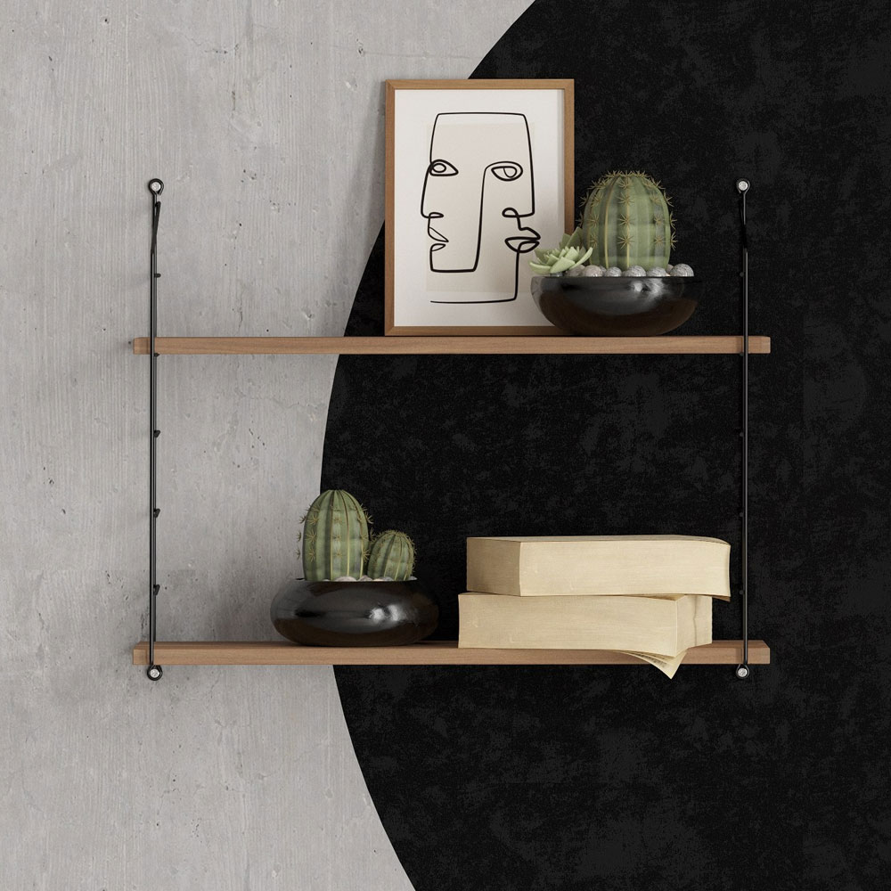 Arizona Wooden Wall Shelf with 2 Shelves in Walnut