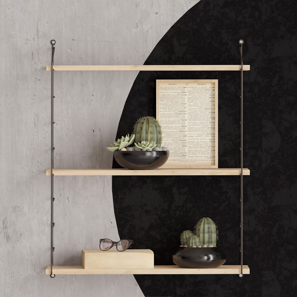 Arizona Wooden Wall Shelf with 3 Shelves in Oak