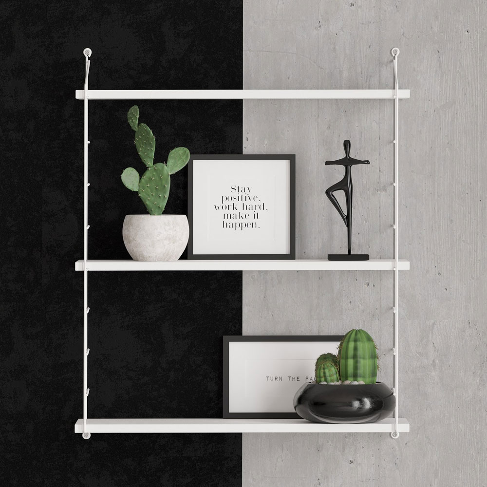 Arizona Wooden Wall Shelf with 3 Shelves in Shiny White