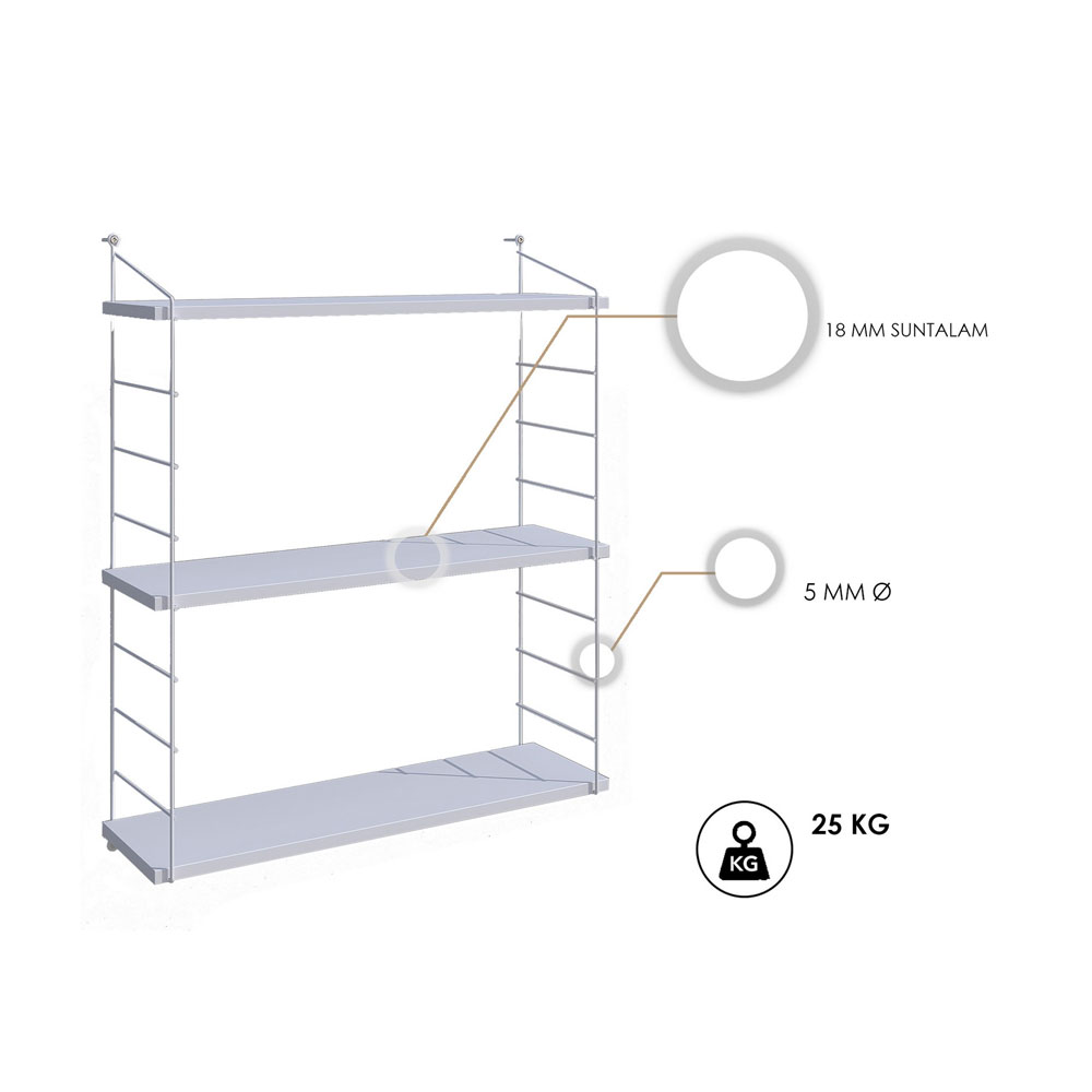 Arizona Wooden Wall Shelf with 3 Shelves in Shiny White