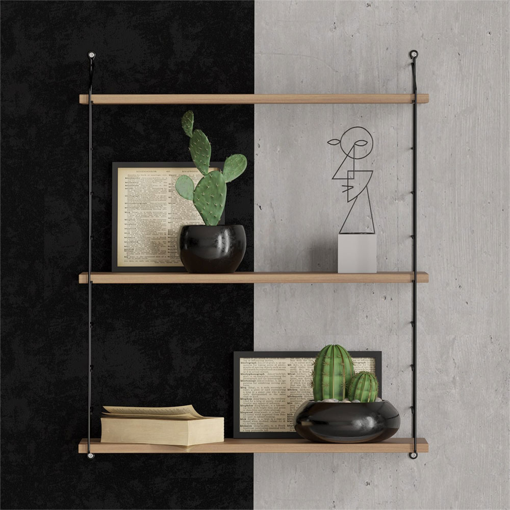 Arizona Wooden Wall Shelf with 3 Shelves in Walnut