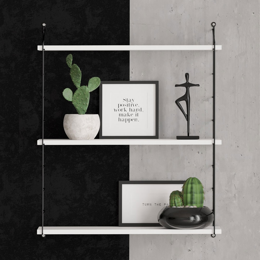 Arizona Wooden Wall Shelf with 3 Shelves in White