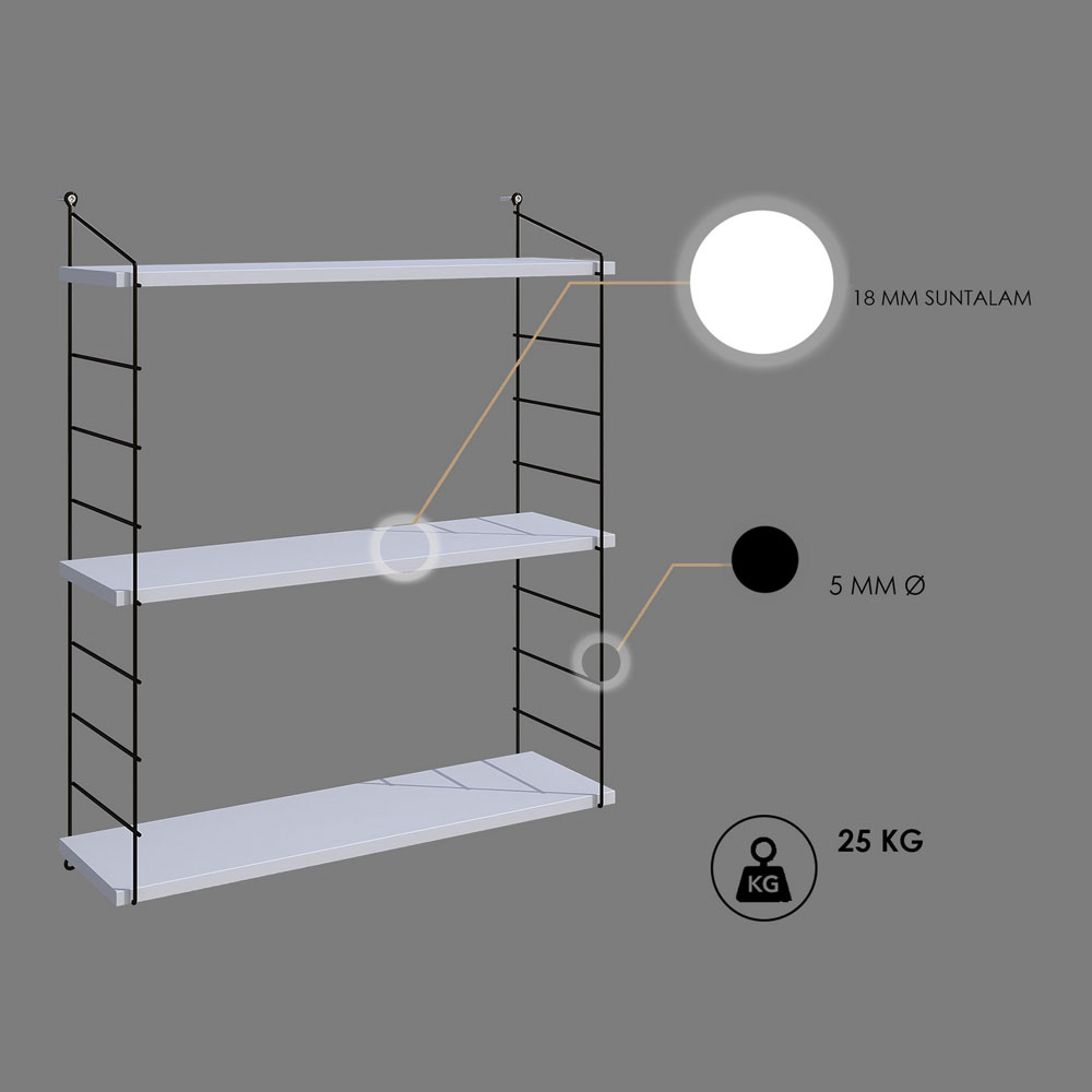 Arizona Wooden Wall Shelf with 3 Shelves in White