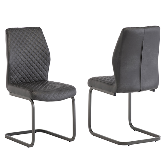 Arcoz Grey Faux Leather Dining Chairs In Pair