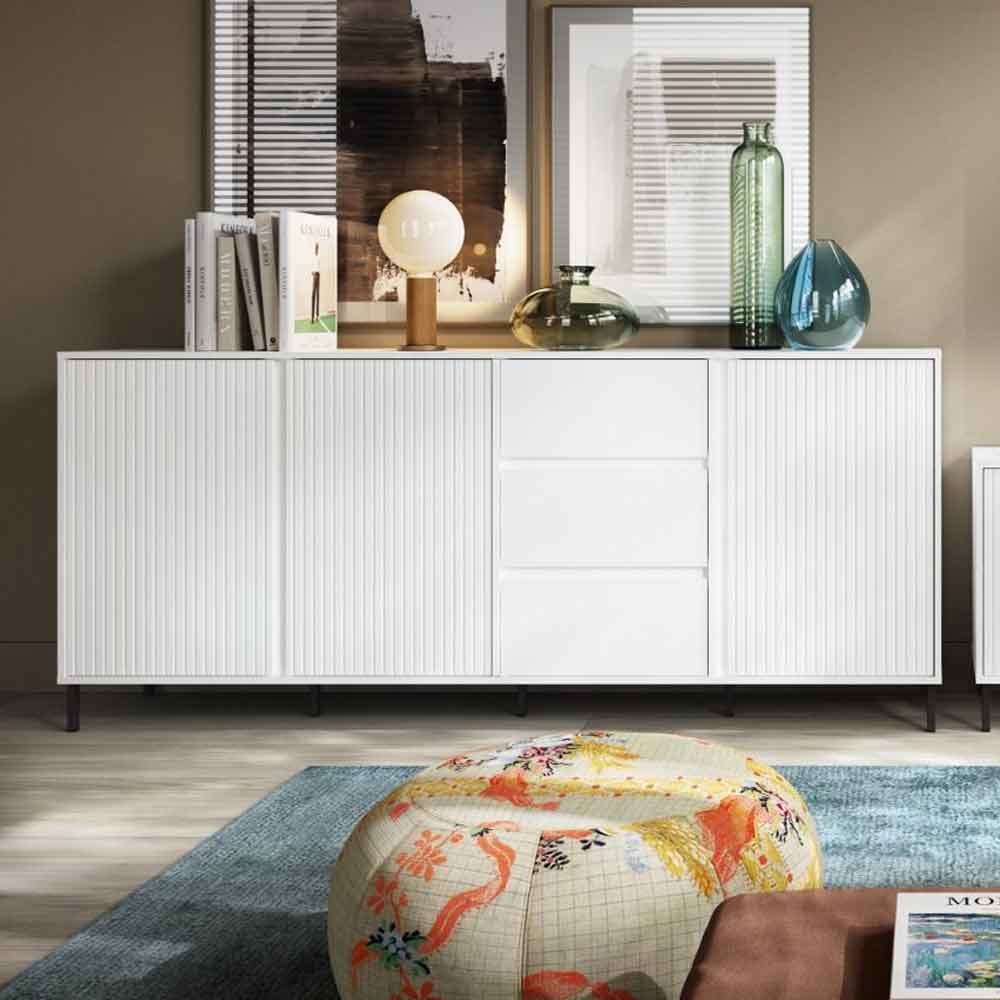 Arkley High Gloss Sideboard With 3 Doors 3 Drawers In Alpine White