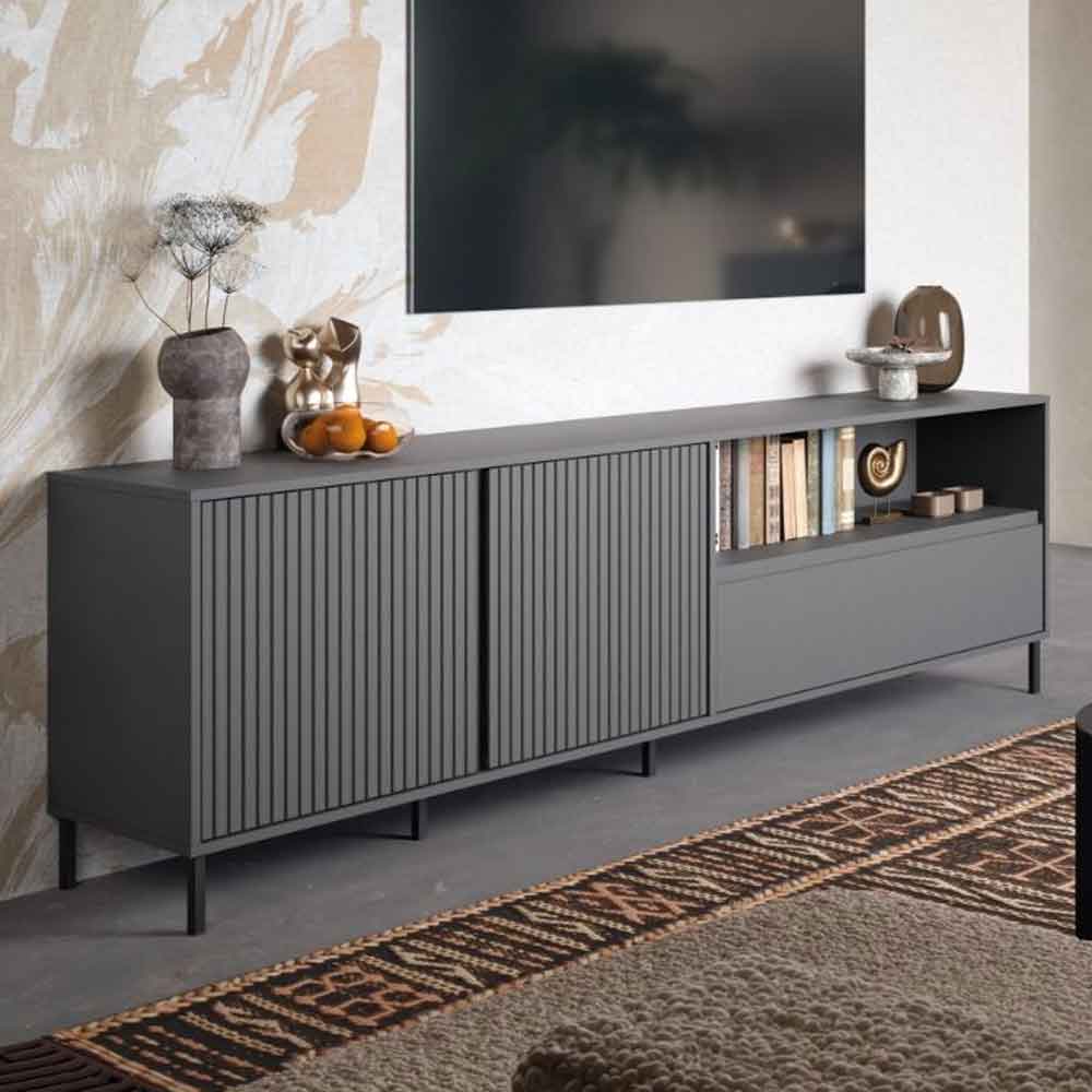 Arkley Large Wooden TV Stand With 2 Doors In Anthracite