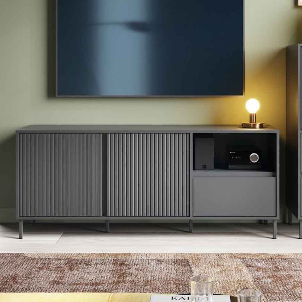 Arkley Small Wooden TV Stand With 2 Doors In Anthracite