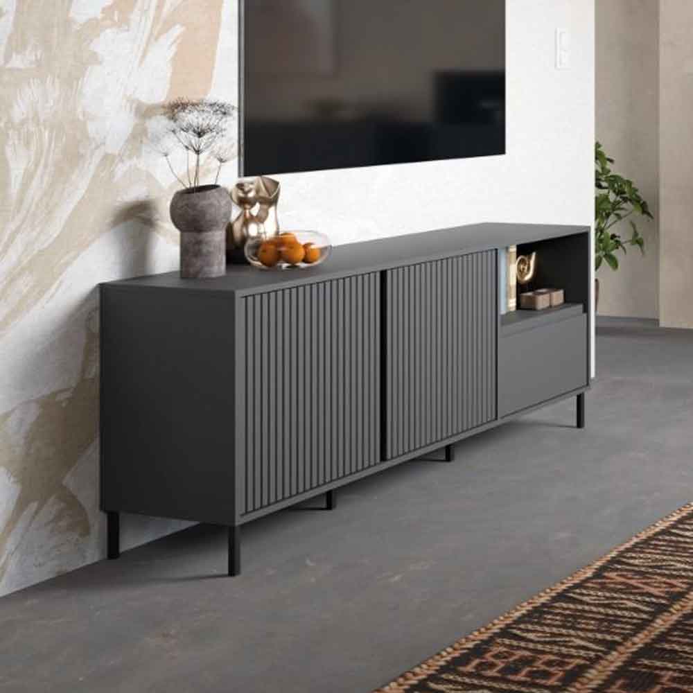 Arkley Small Wooden TV Stand With 2 Doors In Anthracite
