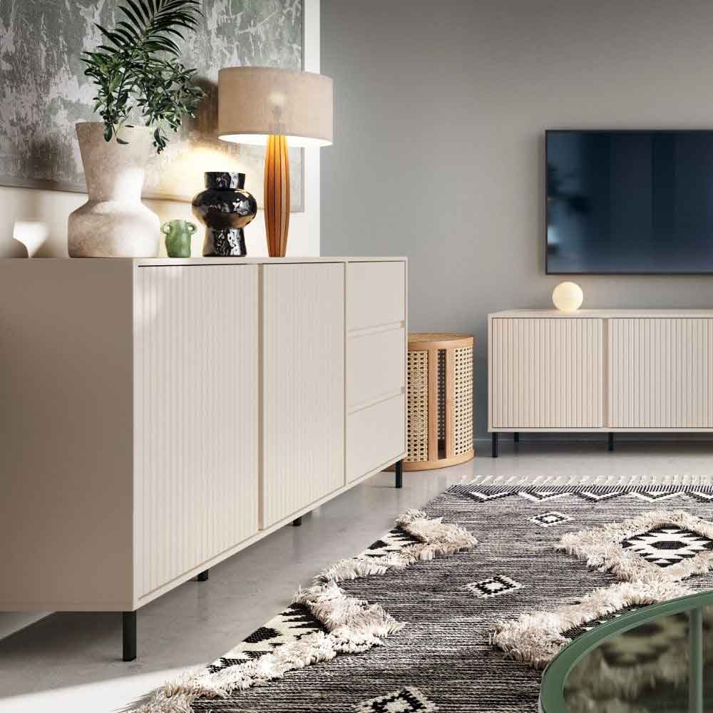 Arkley Wooden Sideboard with 2 Doors 3 Drawers in Cashmere