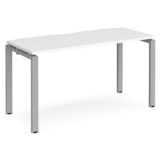 Photo of Arkos 1400mm wooden computer desk in white with silver legs