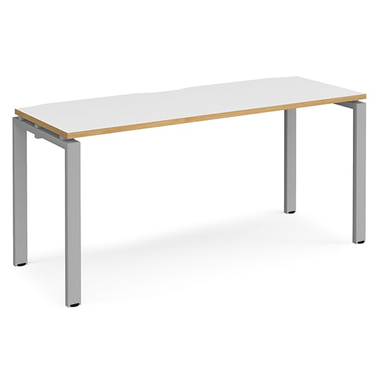 Arkos 1600mm Computer Desk In White And Oak With Silver Legs