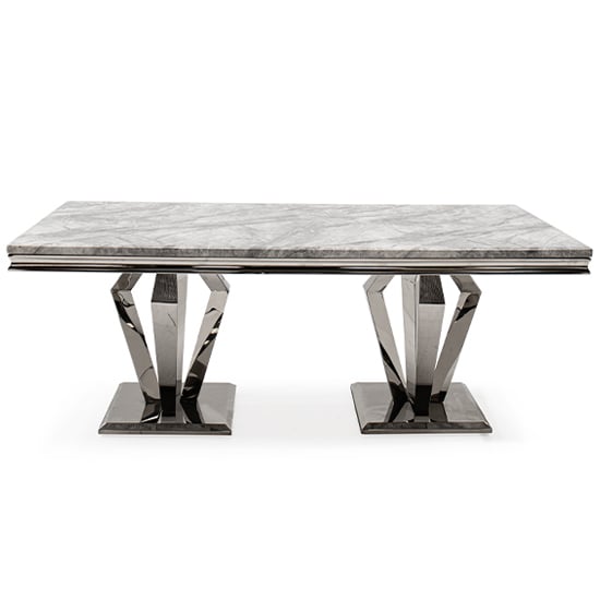 Arleen Large Marble Dining Table With Steel Base In Grey