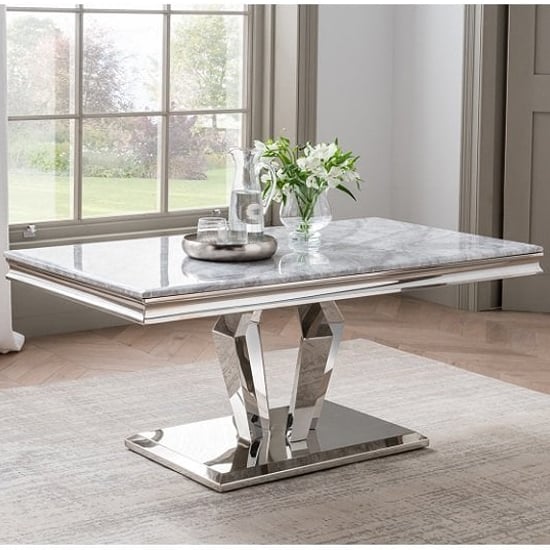 Product photograph of Arleen Marble Coffee Table With Stainless Steel Base In Grey from Furniture in Fashion