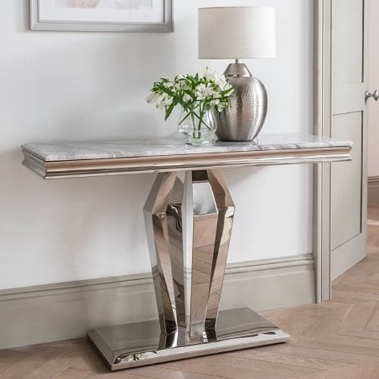 Arleen Marble Console Table With Stainless Steel Base In Grey_1