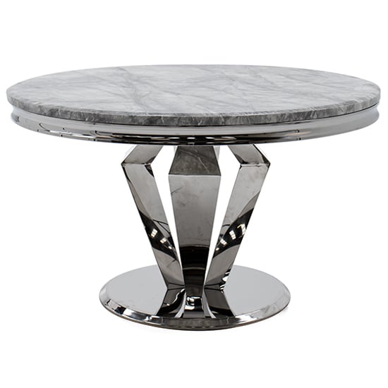 Arleen Round Marble Dining Table With Steel Base In Grey