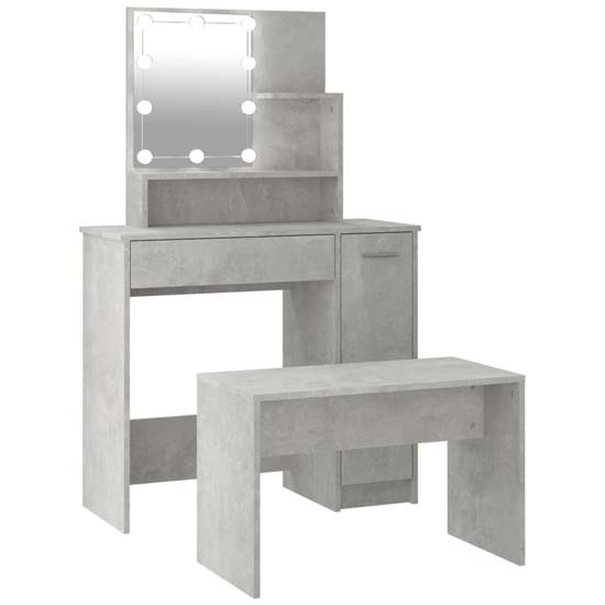 Arles Wooden Dressing Table Set In Concrete Effect With LED