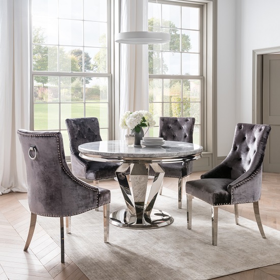 Arlesey Grey Marble Dining Table Round With 4 Charcoal Chairs Furniture In Fashion - Grey Marble Dining Room Table And Chairs Arlesey Grey Marble Dining Table Round With 4 Charcoal Chairs Furniture In Fashion - Grey Marble Dining Room Table And Chairs
