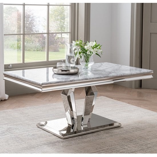 Arlesey Marble Coffee Table In Grey With Stainless Steel Legs
