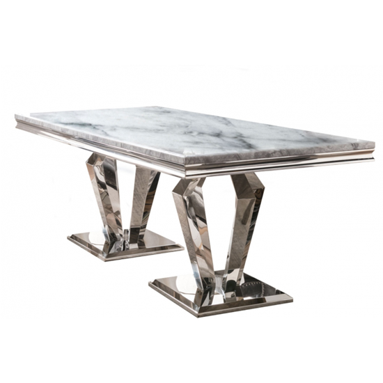 Arlesey Medium Marble Dining Table With 6 Enmore Pewter Chairs_2