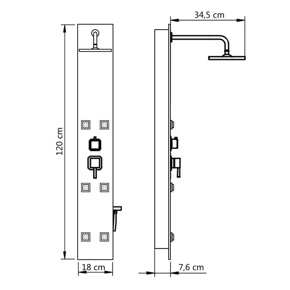 Arlington 3 Modes Shower Panel System With Shower Kit 1200mm Height - Black