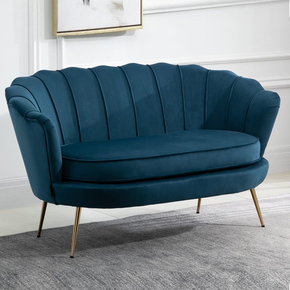 Arlington Fabric 2 Seater Sofa With Gold Legs In Blue