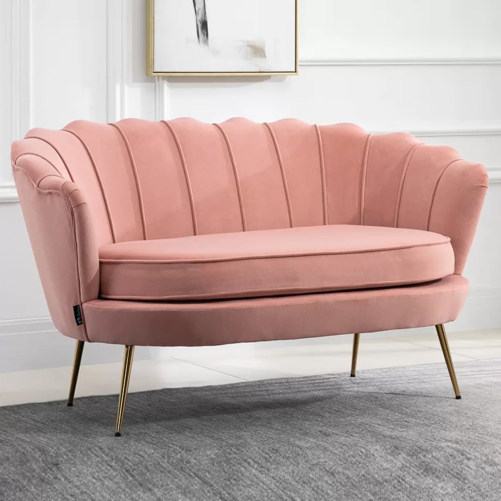 Arlington Fabric 2 Seater Sofa With Gold Legs In Coral