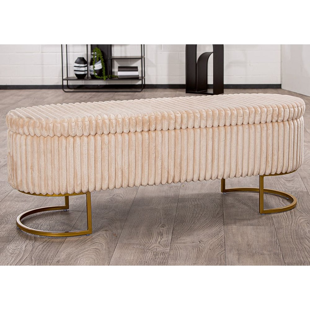 Arlington Fabric Ottoman With Metal Legs In Beige