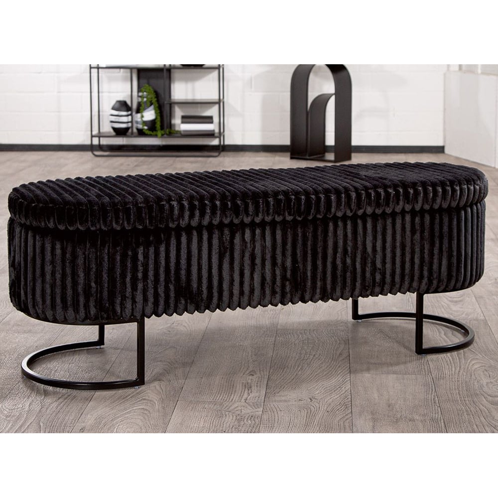 Arlington Fabric Ottoman With Metal Legs In Black