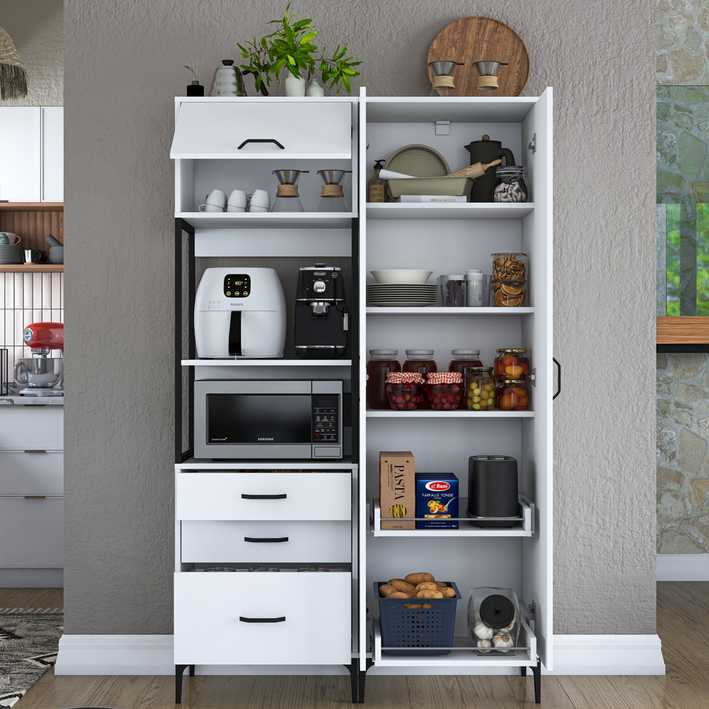 Arlivo Large Wooden Coffee Station Cabinets with 3 Doors in White
