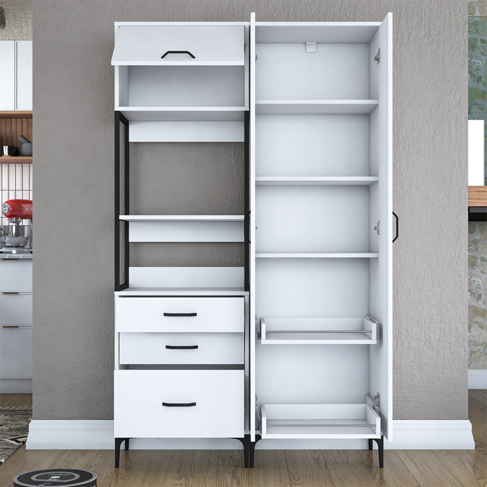 Arlivo Large Wooden Coffee Station Cabinets with 3 Doors in White