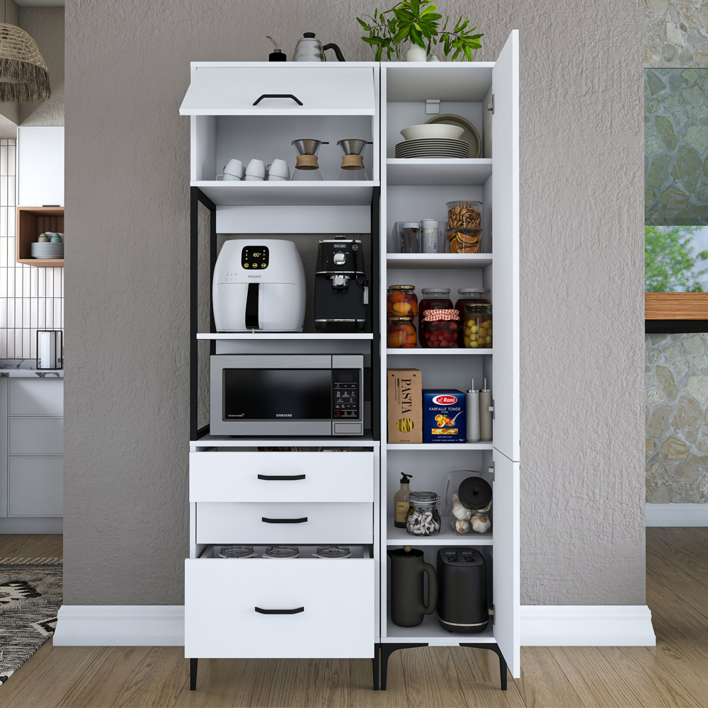 Arlivo Small Wooden Coffee Station Cabinets with 3 Doors in White