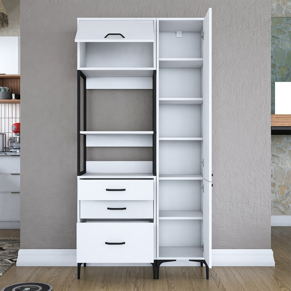 Arlivo Small Wooden Coffee Station Cabinets with 3 Doors in White