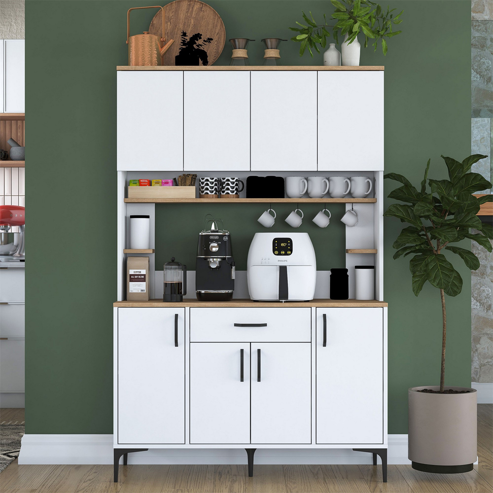 Arlivo Wide Wooden Coffee Station Cabinets with 8 Doors 1 Drawers in White and Walnut