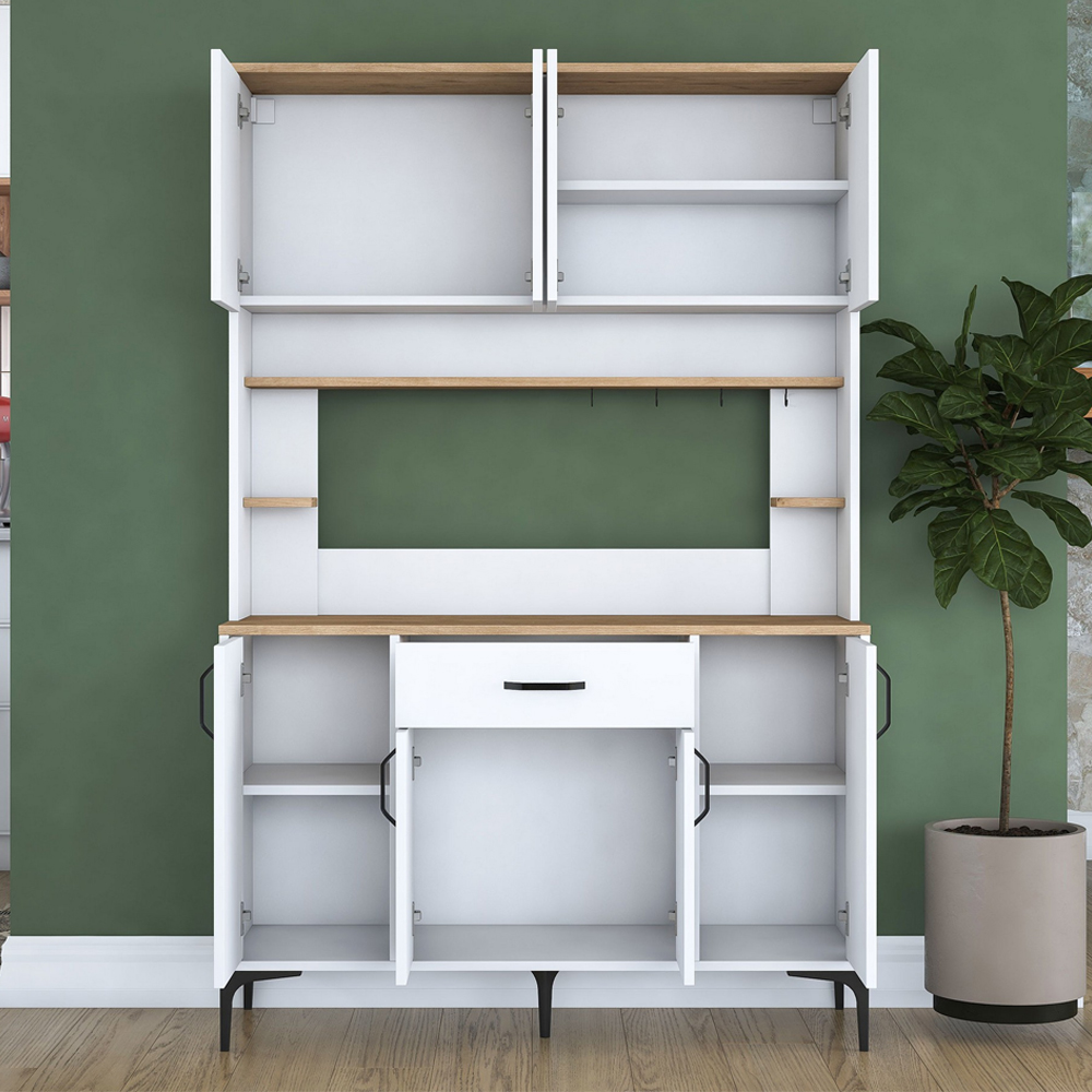 Arlivo Wide Wooden Coffee Station Cabinets with 8 Doors 1 Drawers in White and Walnut