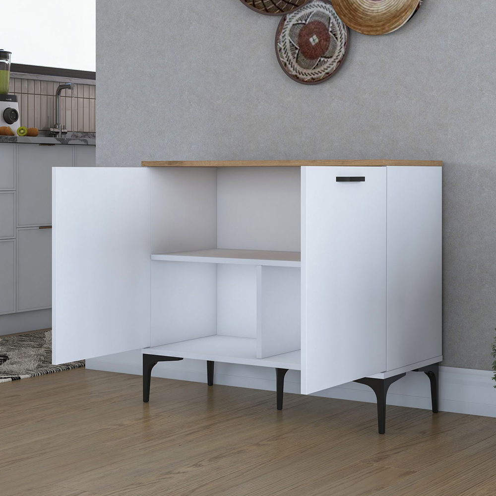 Arlivo Wooden Coffee Station Cabinets with 2 Doors in White and Walnut