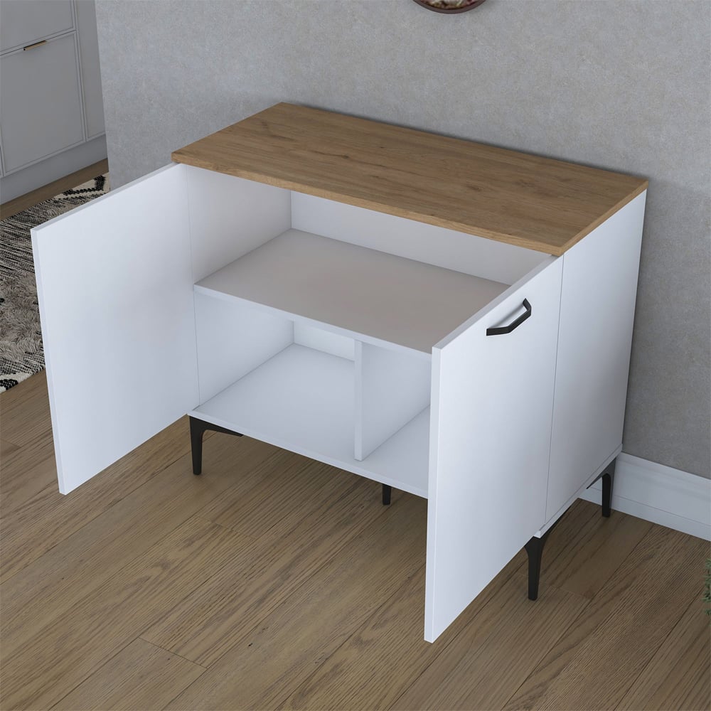 Arlivo Wooden Coffee Station Cabinets with 2 Doors in White and Walnut