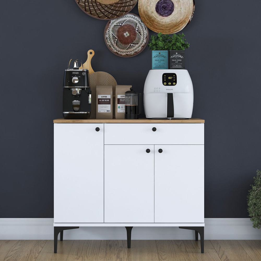 Arlivo Wooden Coffee Station Cabinets with 3 Doors in White